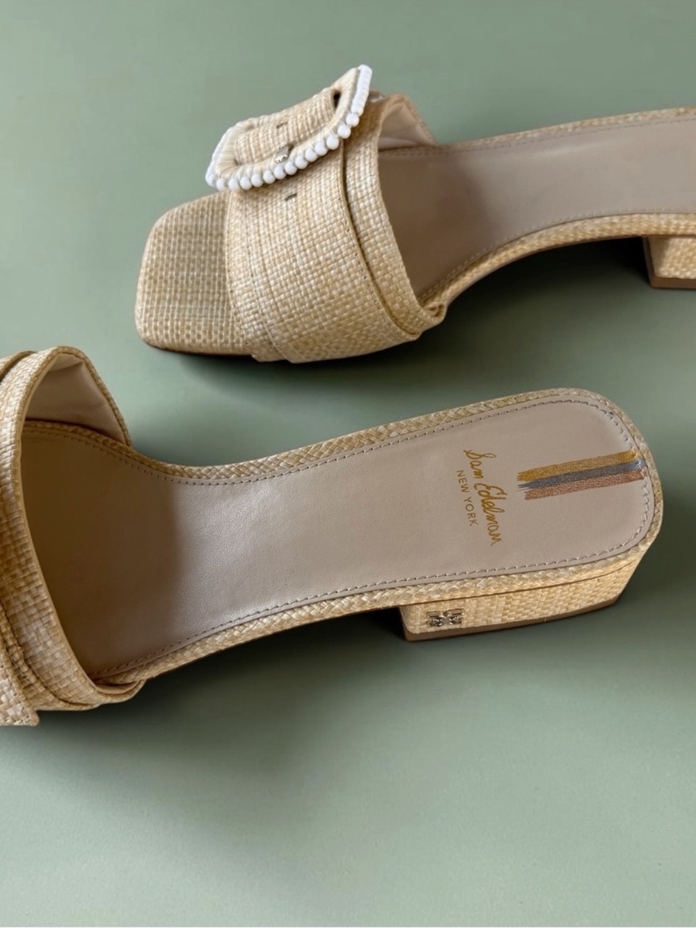 Sam Edelman Raffia Deacon Buckle Slide Sandals - Size 8.5 - Picture 10 of 14